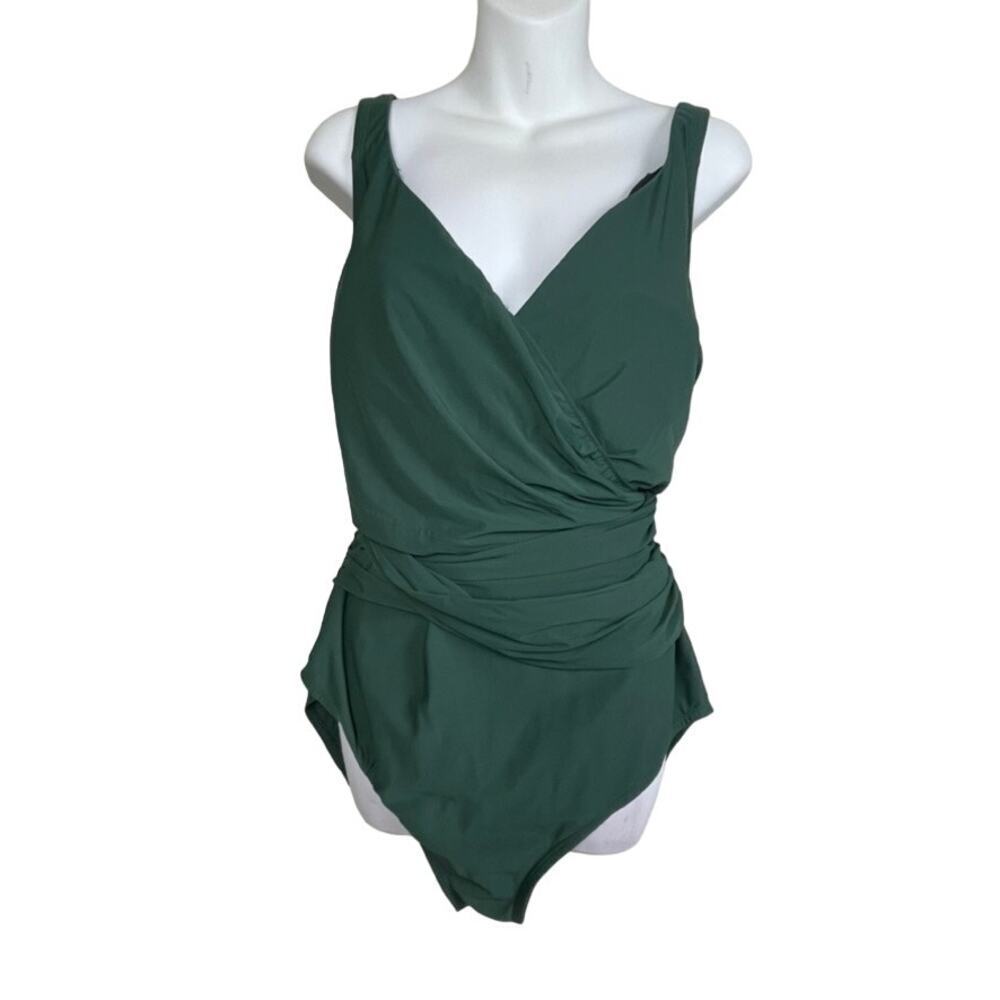 Lands End Swim Dress One-Piece Swimsuit Sz Plus‎ 24W Modest Green